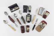 Collection of 12 antique traveling pocket cutlery pieces including English sterling silver and ivory, and French gilded silver and bone. 19th and early 20th century. ​the largest 22cm long