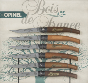 OPINEL pocket knives French point of sale advertising framed display, 20th century, ​35 x 40cm overall