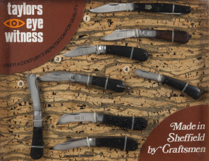 TAYLORS "Made In Sheffield By Craftsmen Over A Century's Reputation For Quality" pocket knife point of sale advertising display, 20th century, ​33.5 x 41cm overall