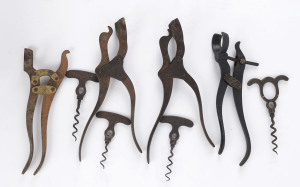 Four lever action antique corkscrews including LUND and Tangent, circa 1850s, ​the longest 22cm long