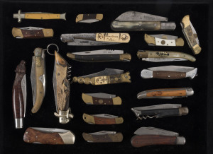 Twenty one assorted pocket knives including LA PERGORD, LAGUIOLE, RIBERON, NIETO and others, 19th and 20th century, the hoof and hide example 24.5cm long