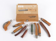 OPINEL and ROBINSON, group of 11 assorted pocket knives in an Opinel timber box, France, late 20th century, ​the largest 32.5cm long