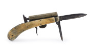 An English pocket knife-pistol, single shot percussion cap with folding trigger and two blades, mid 19th century, 16cm long - 2