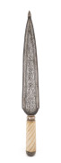 CAUCASIAN dagger with fine Damascus steel blade and carved bone handle, niello silver scabbard, late 19th early 20th century, ​33cm long - 2