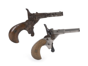 A pair of French pocket pistols by Flobert, single shot black powder percussion cap with walnut stocks,19th century, 11.5cm long