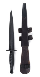 British Commando knife by William Rogers of Sheffield, all black finish in leather scabbard, late 20th century, stamped "William Rogers, Sheffield, England", ​29.5cm long