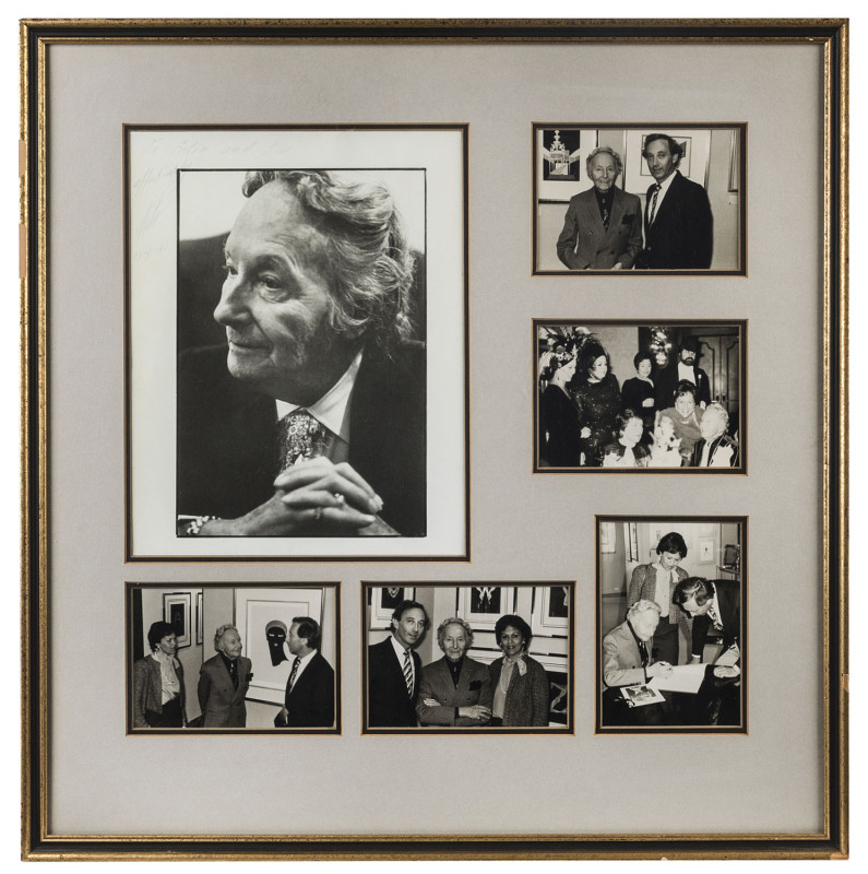 ERTE, Romain De Tirtoff, (1892-1990) series of six mounted photographs of the famed French artist, one signed and endorsed to Colin and Sue Silver of Silver K Gallery High street Armadale, circa 1981,