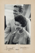 PRINCESS MARGARET and Lord SNOWDON (Antony Armstrong-Jones) an informal photograph, mounted and signed by both in the margin below "Margaret" and "Snowdon" and dated "1963". - 2