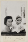 PRINCESS MARGARET [1930-2002] and her first child, Viscount David Linley photographed by her husband Lord Snowdon, 19 x 14cm, mounted on a backing card and endorsed on reverse "With Christmas Wishes"; signed and dated on the mount below "Margaret", "Snowd - 2