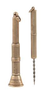 Antique toothpick and cigar pricker, both stamped 9ct gold, 19th century, 7cm long, 13.5 grams total