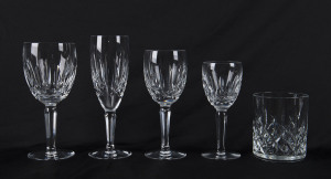 WATERFORD CRYSTAL "Lismore" pattern suite of Irish crystal glass ware, setting for six people with five different types including red and white wine, champagne, brandy and whisky tumblers. (30 items)