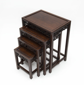 A nest of four tables, Chinese rosewood, 20th century, 66cm high, 51cm wide, 36cm deep