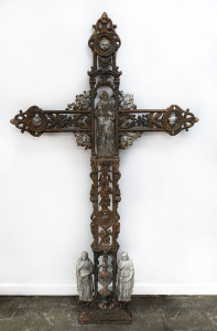 A French architectural crucifix, cast iron, 19th century, 176cm high