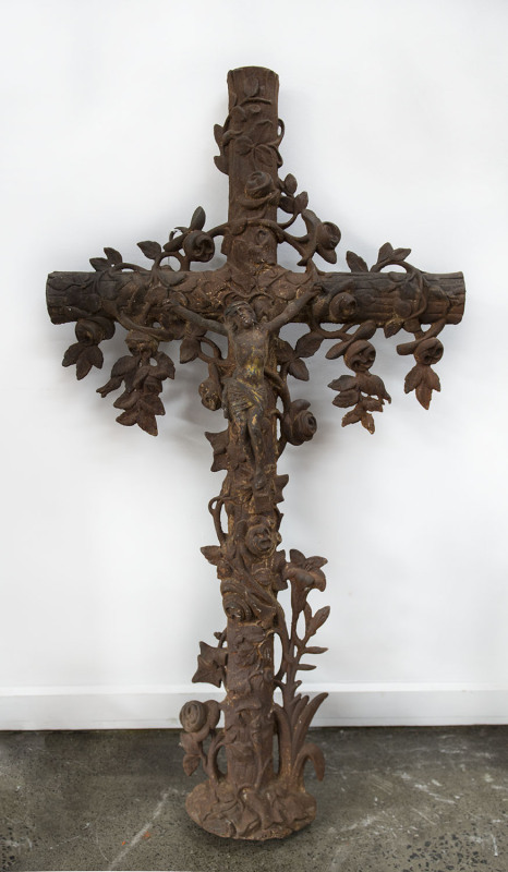 A French crucifix, cast iron, 19th century, 122cm high