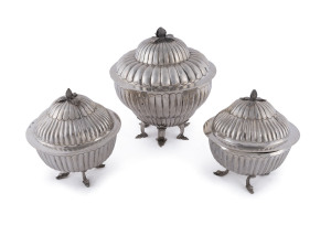 Set of three Spanish silver tureens, 18th century, the tallest 28cm high, 4330 grams total