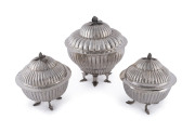 Set of three Spanish silver tureens, 18th century, ​the tallest 28cm high, 4330 grams total
