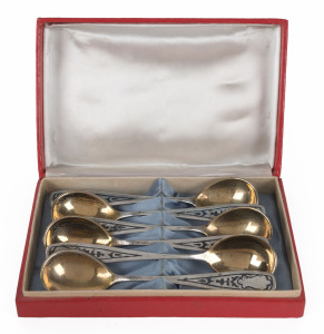 Set of six Russian silver and niello spoons with Soviet era "875" marks, ​14cm long, 180 grams total