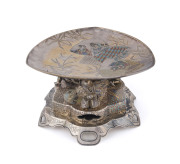 French silver, niello and enamel comport in the Japanese style, 19th century, maker's marks illegible, 14cm high, 24cm wide, 2020 grams - 3