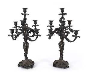 An impressive pair of French silver plated seven branch candelabra, 19th century, 63cm high