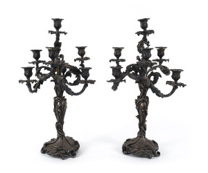 An impressive pair of French silver plated seven branch candelabra, 19th century, ​63cm high