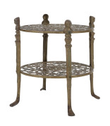 A circular two tier side table, ornate cast metal, circa 1900, 45cm high, 42cm diameter