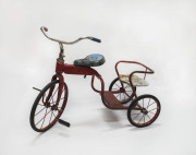 A vintage tricycle with red and blue painted finish, mid 20th century, ​72cm high