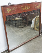 A Chinese wall mirror with hand painted and carved red lacquer finish, 20th century, 120cm x 131cm - 2
