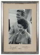 PRINCESS MARGARET and Lord SNOWDON (Antony Armstrong-Jones) an informal photograph, mounted and signed by both in the margin below "Margaret" and "Snowdon" and dated "1963".
