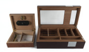 Two timber cased cigar humidors, late 20th early 21st century, the larger 54cm across