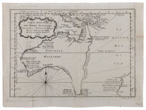 BELLIN, Jacques Nicolas [1703-1772] Carte reduite des terres Australes pour servir a l'histoire des voyages / par le Sr. Bellin, Ing. de la marine de la Societe Royale de Londres & ca. 1753; 22 x 29.5cm (plate size). Original copperplate-engraved map of a