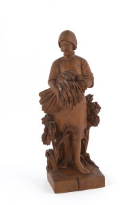 A Chinese Beijing school boxwood carving of a peasant girl, late 19th early 20th century, 19.5cm high