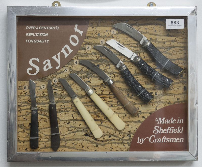 SAYNOR "Made In Sheffield By Craftsmen Over A Century's Reputation For Quality" pocket knife point of sale advertising display, 20th century, ​34 x 41cm overall