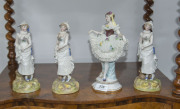 Four German porcelain statues, Sitzendorf and blue anchor mark on bisque, 19th century, the tallest 24cm high