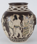 A Japanese Art Deco pottery vase with sgraffito Aztec Indian scene, circa 1930, seal mark to base, 25.5cm high - 4