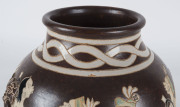 A Japanese Art Deco pottery vase with sgraffito Aztec Indian scene, circa 1930, seal mark to base, 25.5cm high - 6