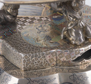 French silver, niello and enamel comport in the Japanese style, 19th century, maker's marks illegible, 14cm high, 24cm wide, 2020 grams - 6