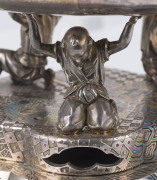 French silver, niello and enamel comport in the Japanese style, 19th century, maker's marks illegible, 14cm high, 24cm wide, 2020 grams - 9