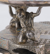 French silver, niello and enamel comport in the Japanese style, 19th century, maker's marks illegible, 14cm high, 24cm wide, 2020 grams - 10