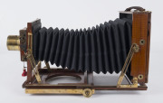 HOUGHTON mahogany & brass ½-plate field camera, double extension J.H. Dallmeyer No.5, Series 4 Carfac 6.3/f10" (25.5cm) lens (#81845) mounted on a Thornton Pickard shutter; replacement bellows. - 2