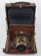 HOUGHTON mahogany & brass ½-plate field camera, double extension J.H. Dallmeyer No.5, Series 4 Carfac 6.3/f10" (25.5cm) lens (#81845) mounted on a Thornton Pickard shutter; replacement bellows. - 4