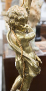 A French cherub figured lamp base, gilt bronze and vert marble, 19th century, ​81cm high including shade - 4