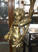 A French cherub figured lamp base, gilt bronze and vert marble, 19th century, ​81cm high including shade - 5