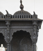 Anglo-Indian wall mounted shelves, ornately carved in ebony, 19th century, 110cm high, 102cm wide, 24cm deep - 7