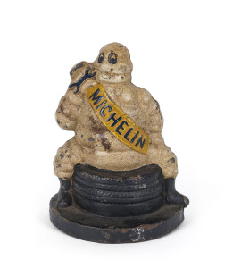 MICHELIN vintage cast iron money box with "SYDNEY 1938" on the back, 19cm high