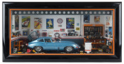 JAGUAR "E" Coup&eacute; (1961) diorama garage (1:18 scale), by FERRET'S MINI MODELS, made in Spain, 50.5cm across
