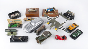 Collection of assorted toy and model cars, plane and train, 20th century, the plane wingspan 33cm (16 items)