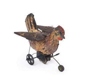 German early tinplate clockwork toy chicken, late 19th century, 14cm high