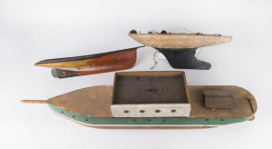 Three wooden boat hulls, 19th and 20th century, the largest 89cm long