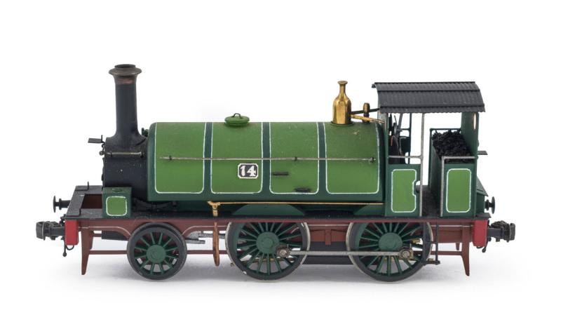 c.1875 L Class (L14) Saddle Tank Locomotive (120x30x50mm), pale green & dark green livery, 2-4-0 wheel configuration, intended for use on suburban lines.