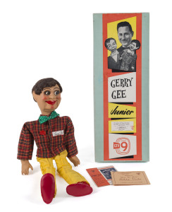 GERRY GEE JUNIOR ventriloquist doll by J.L. Sterne Dolls Melbourne, near mint condition in original box with original papers, circa 1958,53cm high